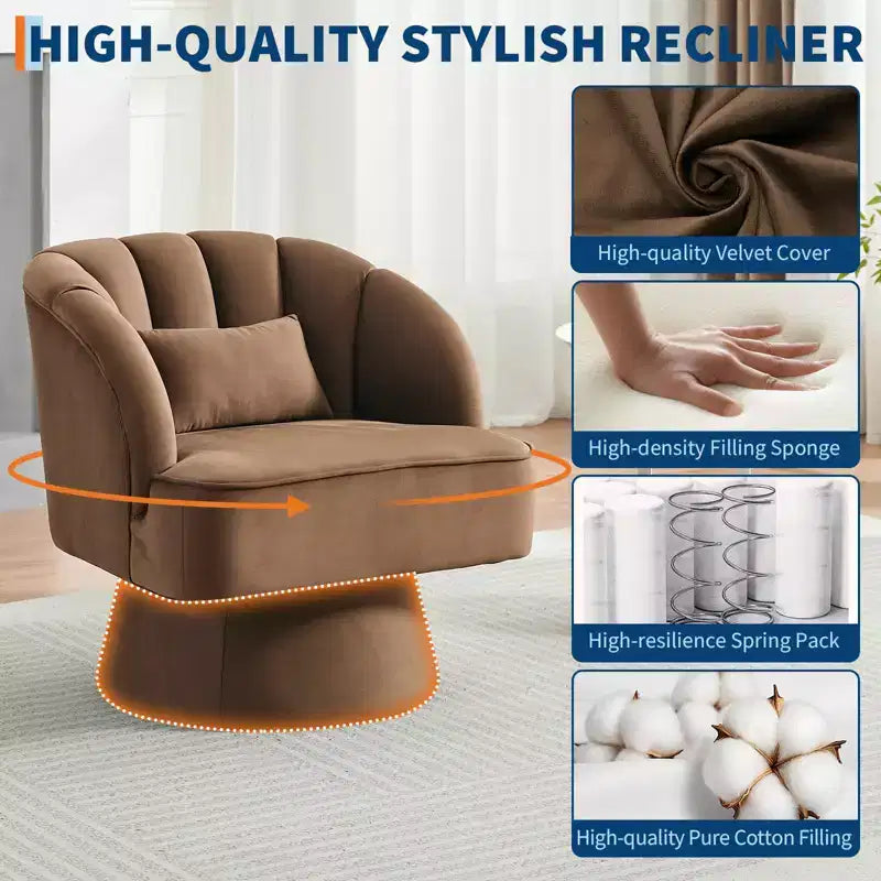 Modern Swivel Barrel Accent Chair with Striped Backrest and Plush Cushion - Upholstered Round Lounge Chair