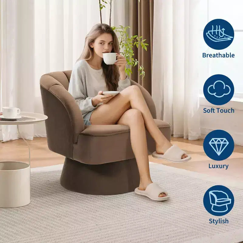 Modern Swivel Barrel Accent Chair with Striped Backrest and Plush Cushion - Upholstered Round Lounge Chair