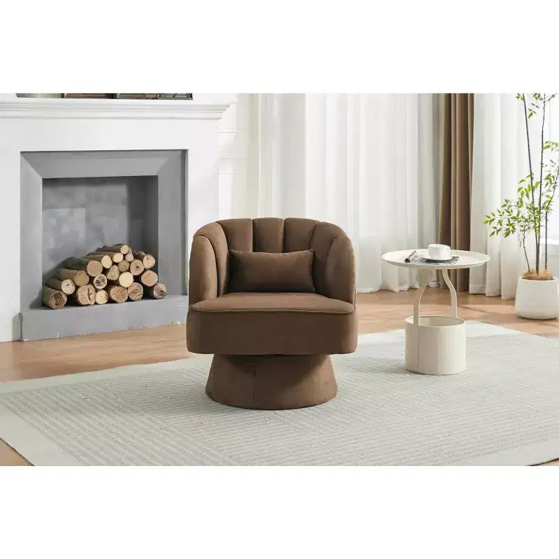 Modern Swivel Barrel Accent Chair with Striped Backrest and Plush Cushion - Upholstered Round Lounge Chair