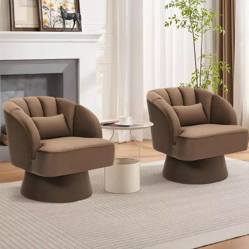 Modern Swivel Barrel Accent Chair with Striped Backrest and Plush Cushion - Upholstered Round Lounge Chair