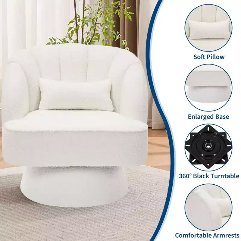 Modern Swivel Barrel Accent Chair with Striped Backrest and Plush Cushion - Upholstered Round Lounge Chair