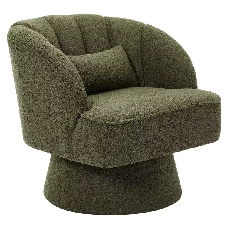Modern Swivel Barrel Accent Chair with Striped Backrest and Plush Cushion - Upholstered Round Lounge Chair