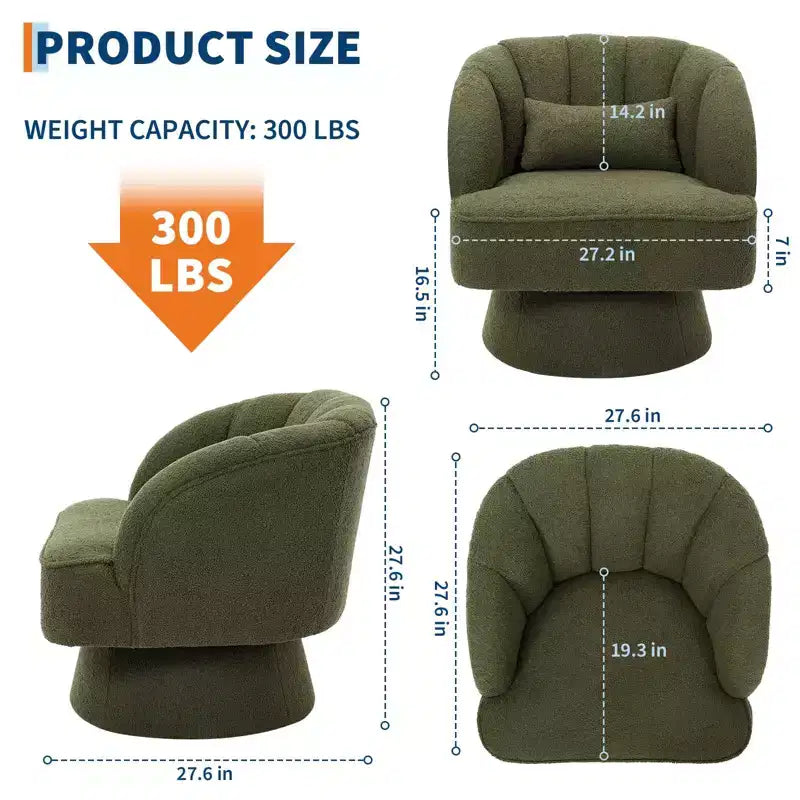 Modern Swivel Barrel Accent Chair with Striped Backrest and Plush Cushion - Upholstered Round Lounge Chair