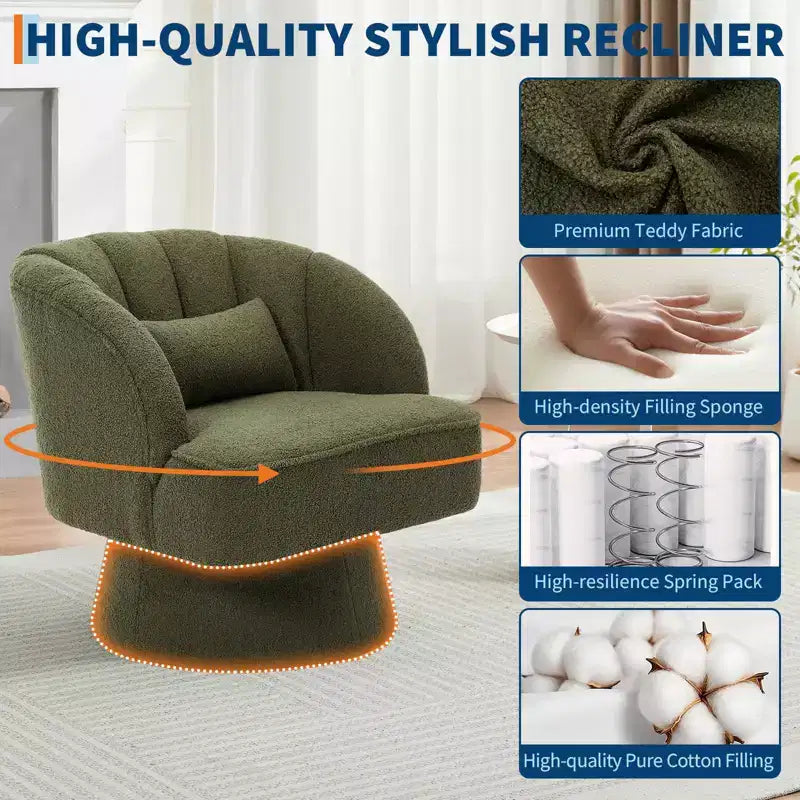 Modern Swivel Barrel Accent Chair with Striped Backrest and Plush Cushion - Upholstered Round Lounge Chair