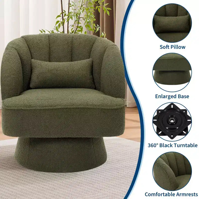 Modern Swivel Barrel Accent Chair with Striped Backrest and Plush Cushion - Upholstered Round Lounge Chair