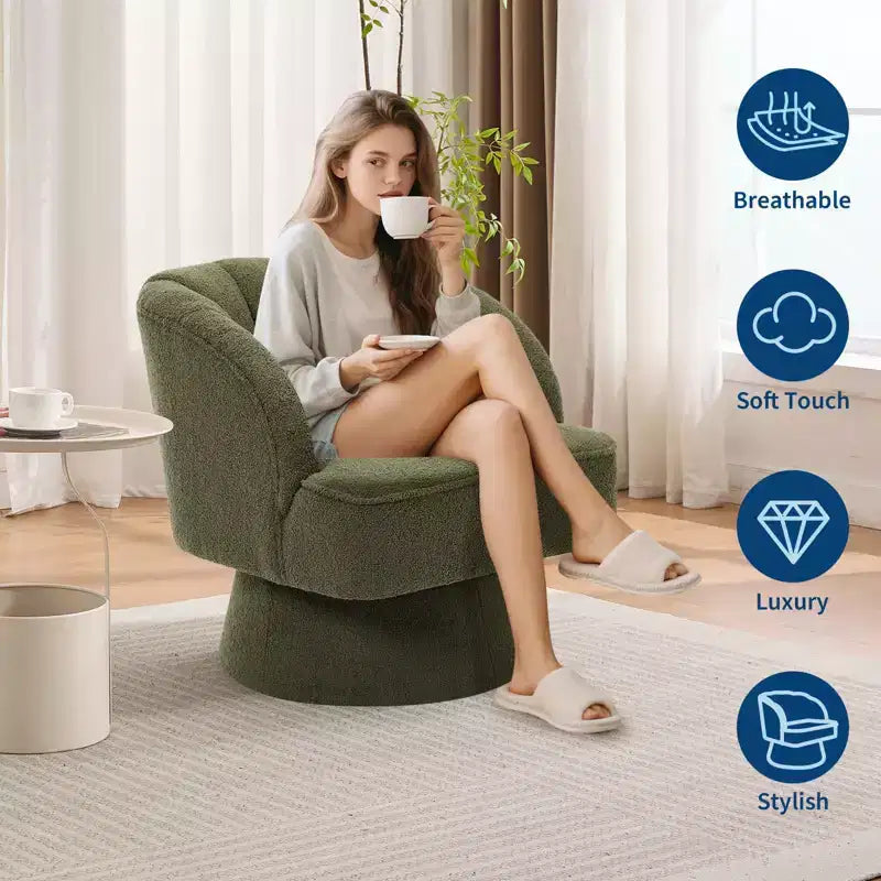 Modern Swivel Barrel Accent Chair with Striped Backrest and Plush Cushion - Upholstered Round Lounge Chair