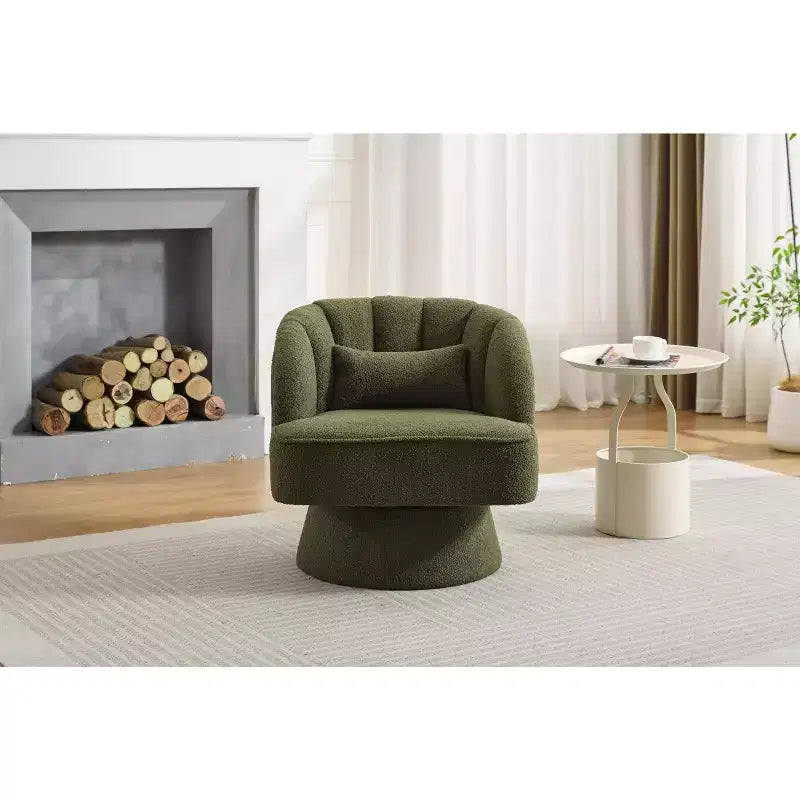 Modern Swivel Barrel Accent Chair with Striped Backrest and Plush Cushion - Upholstered Round Lounge Chair