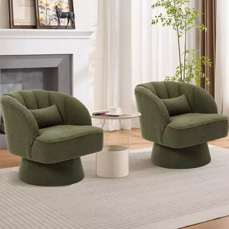 Modern Swivel Barrel Accent Chair with Striped Backrest and Plush Cushion - Upholstered Round Lounge Chair