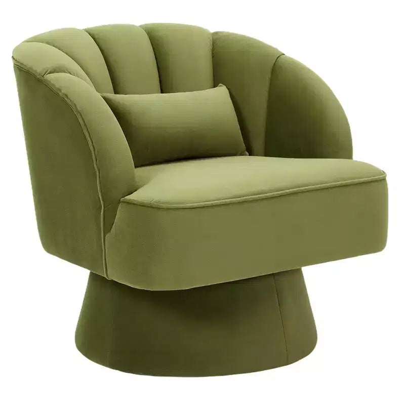 Modern Swivel Barrel Accent Chair with Striped Backrest and Plush Cushion - Upholstered Round Lounge Chair