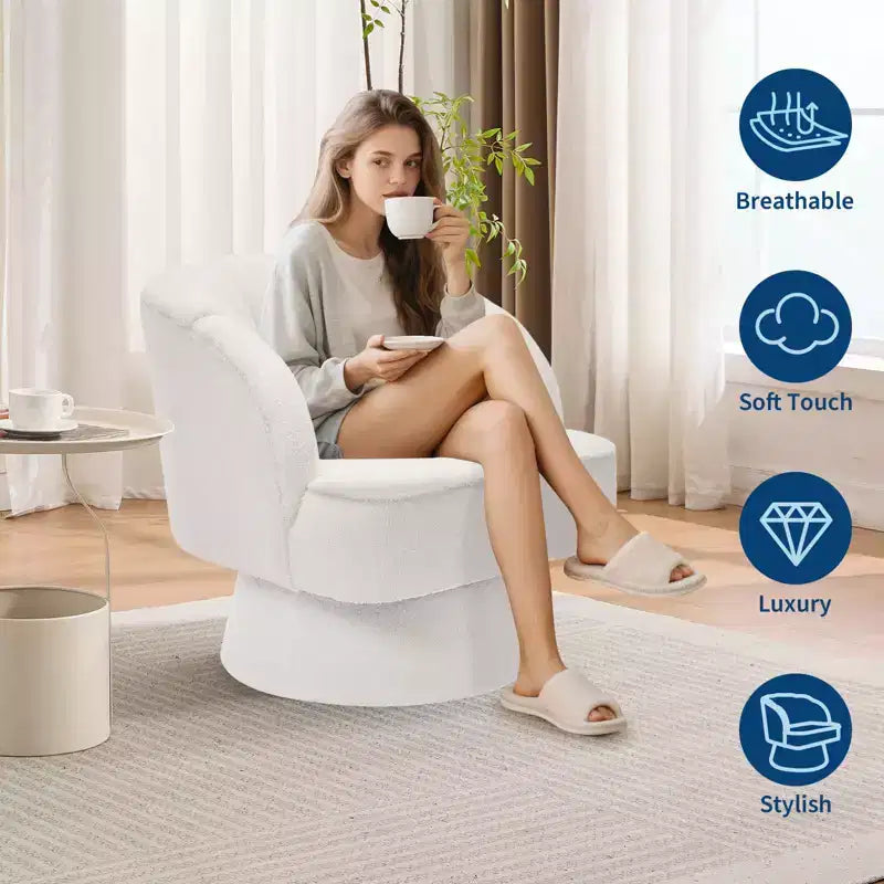 Modern Swivel Barrel Accent Chair with Striped Backrest and Plush Cushion - Upholstered Round Lounge Chair