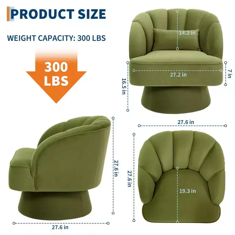 Modern Swivel Barrel Accent Chair with Striped Backrest and Plush Cushion - Upholstered Round Lounge Chair