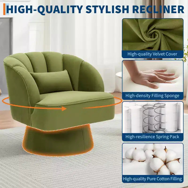 Modern Swivel Barrel Accent Chair with Striped Backrest and Plush Cushion - Upholstered Round Lounge Chair