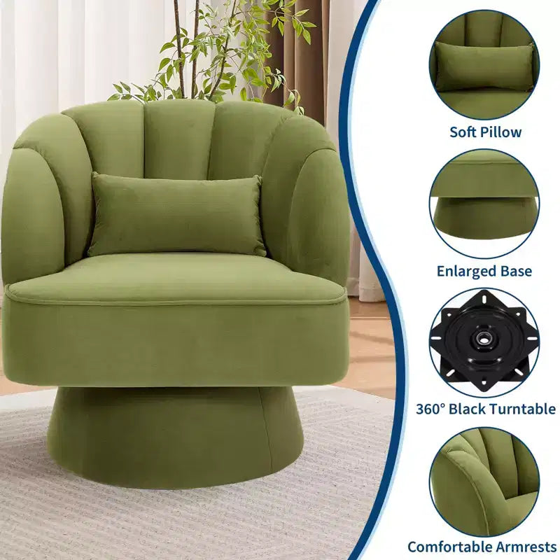 Modern Swivel Barrel Accent Chair with Striped Backrest and Plush Cushion - Upholstered Round Lounge Chair