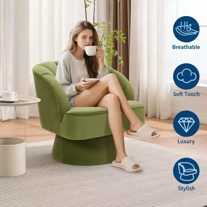 Modern Swivel Barrel Accent Chair with Striped Backrest and Plush Cushion - Upholstered Round Lounge Chair