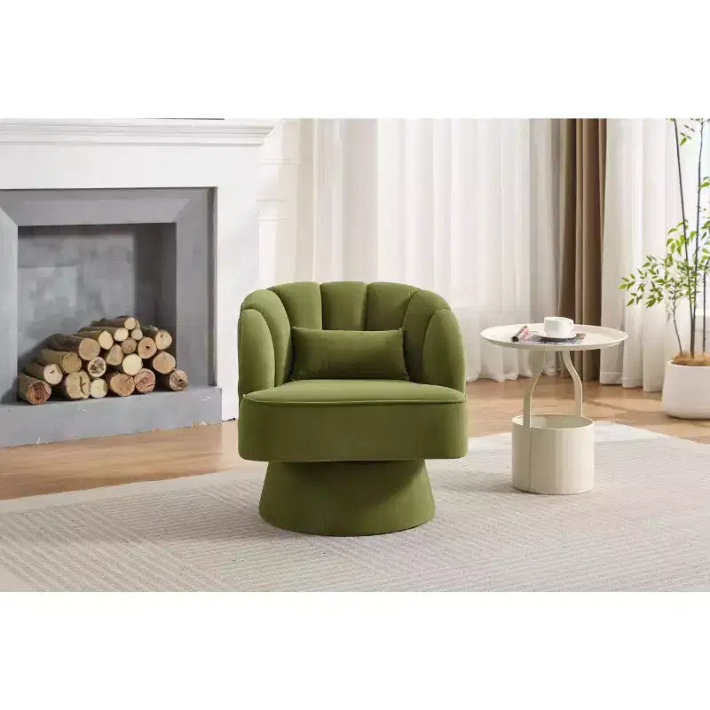 Modern Swivel Barrel Accent Chair with Striped Backrest and Plush Cushion - Upholstered Round Lounge Chair