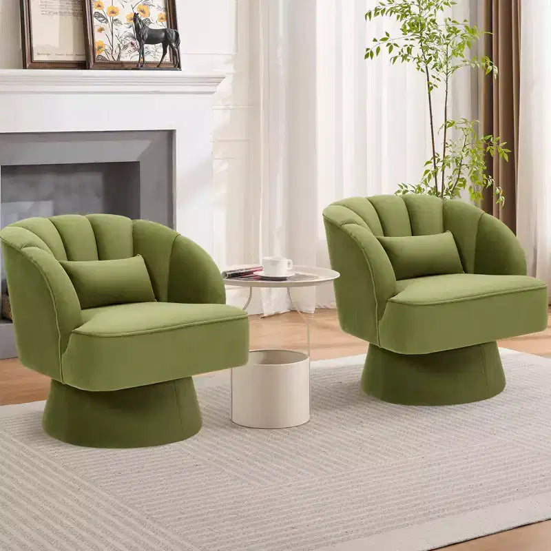 Modern Swivel Barrel Accent Chair with Striped Backrest and Plush Cushion - Upholstered Round Lounge Chair
