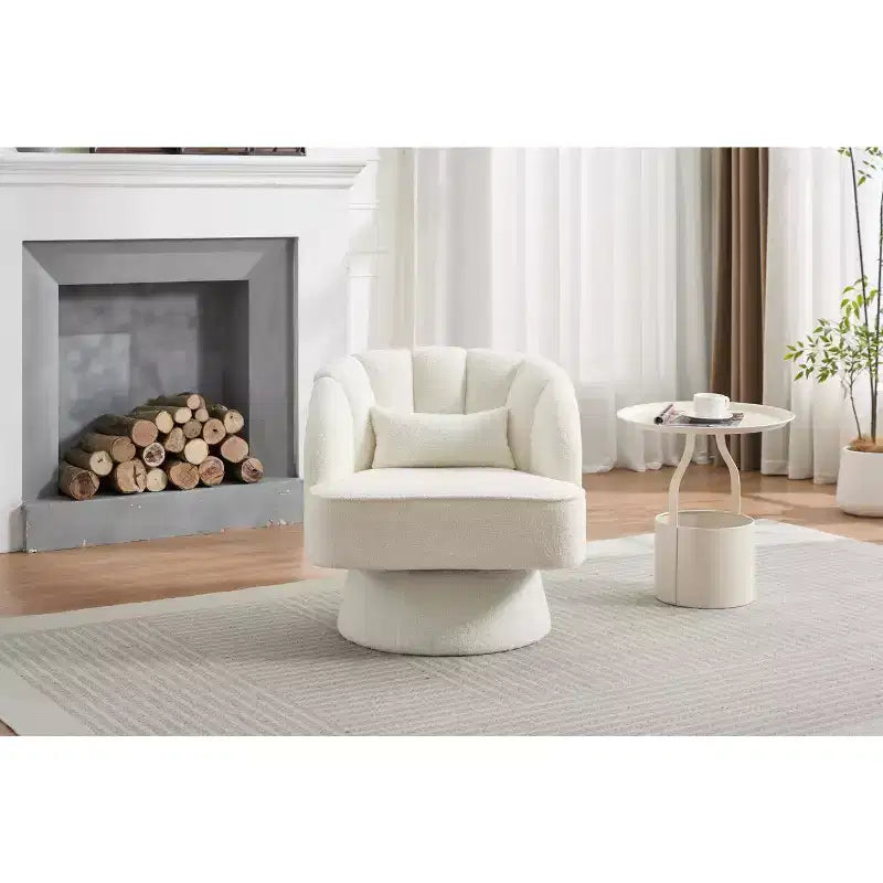 Modern Swivel Barrel Accent Chair with Striped Backrest and Plush Cushion - Upholstered Round Lounge Chair