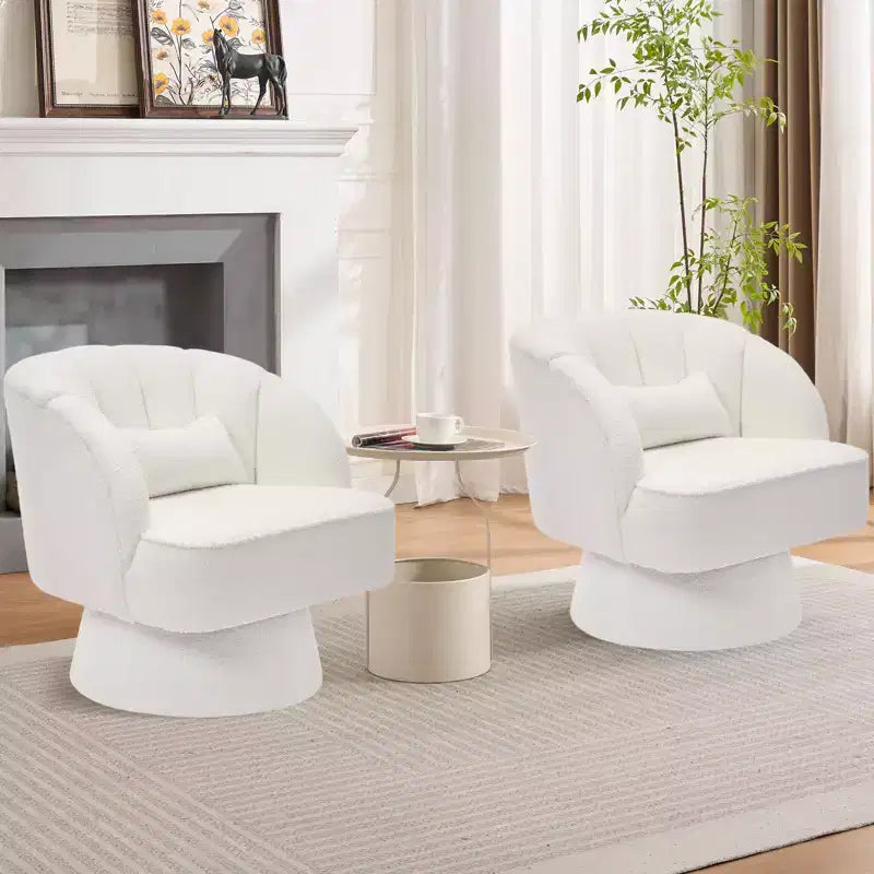 Modern Swivel Barrel Accent Chair with Striped Backrest and Plush Cushion - Upholstered Round Lounge Chair