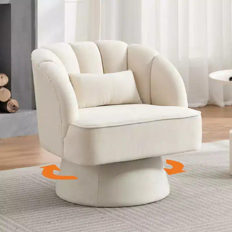 Modern Swivel Barrel Accent Chair with Striped Backrest and Plush Cushion - Upholstered Round Lounge Chair