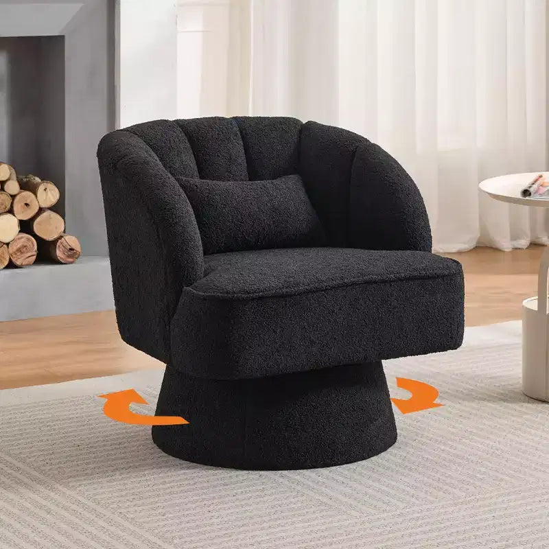 Modern Swivel Barrel Accent Chair with Striped Backrest and Plush Cushion - Upholstered Round Lounge Chair