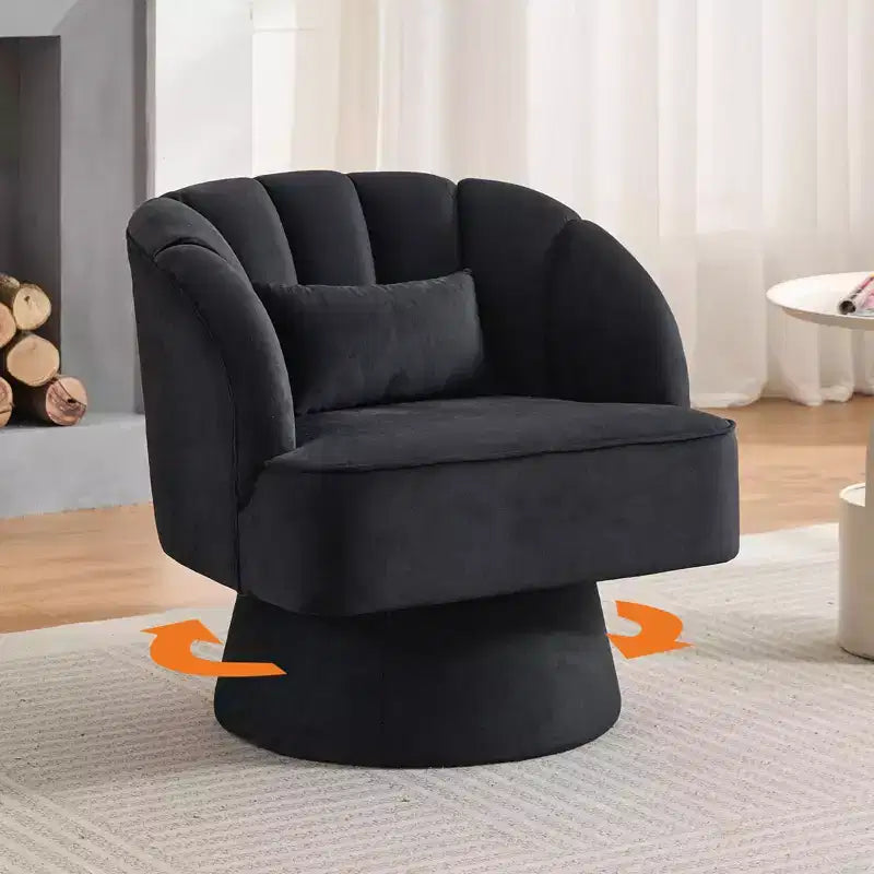 Modern Swivel Barrel Accent Chair with Striped Backrest and Plush Cushion - Upholstered Round Lounge Chair