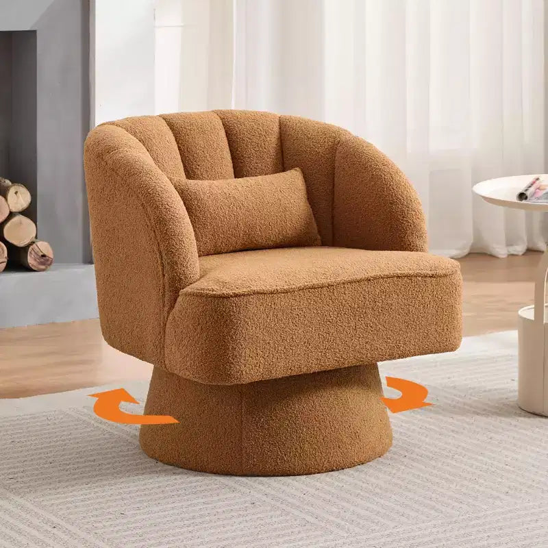 Modern Swivel Barrel Accent Chair with Striped Backrest and Plush Cushion - Upholstered Round Lounge Chair