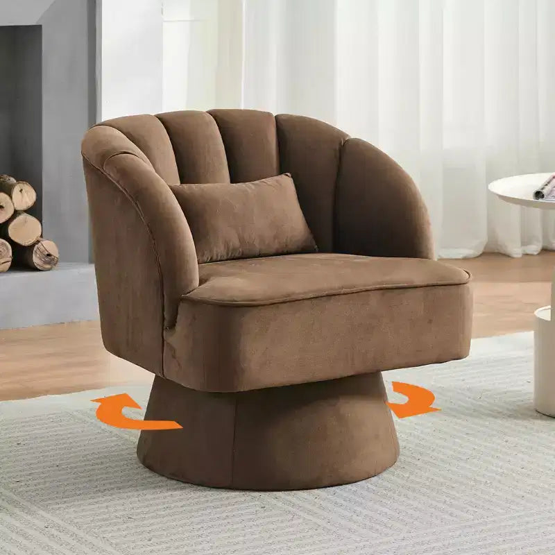 Modern Swivel Barrel Accent Chair with Striped Backrest and Plush Cushion - Upholstered Round Lounge Chair