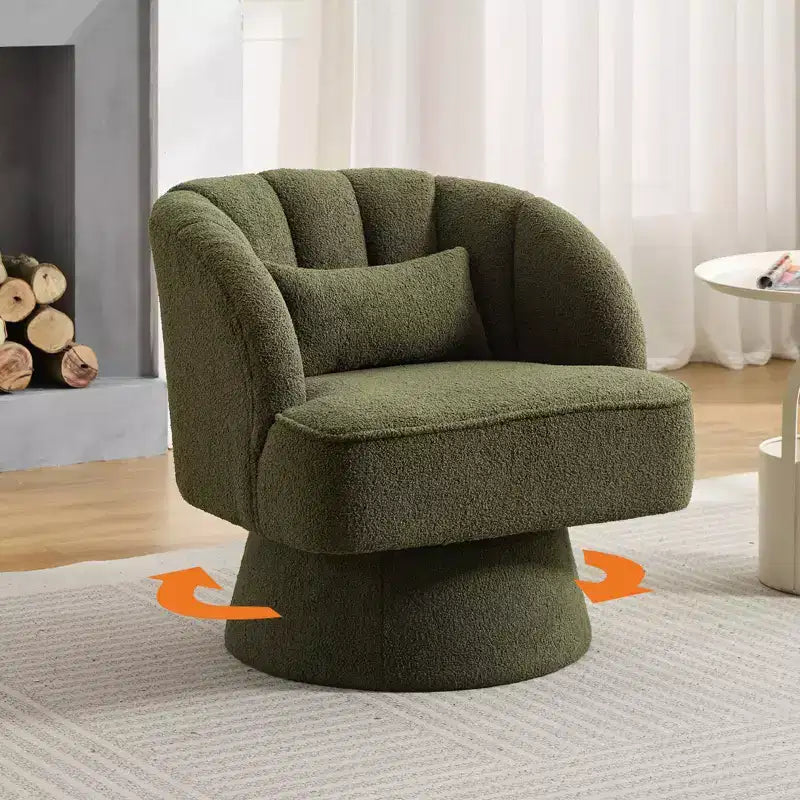 Modern Swivel Barrel Accent Chair with Striped Backrest and Plush Cushion - Upholstered Round Lounge Chair