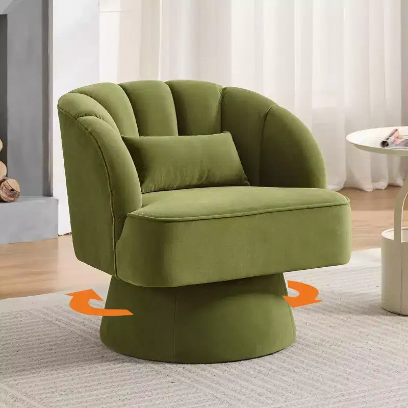 Modern Swivel Barrel Accent Chair with Striped Backrest and Plush Cushion - Upholstered Round Lounge Chair