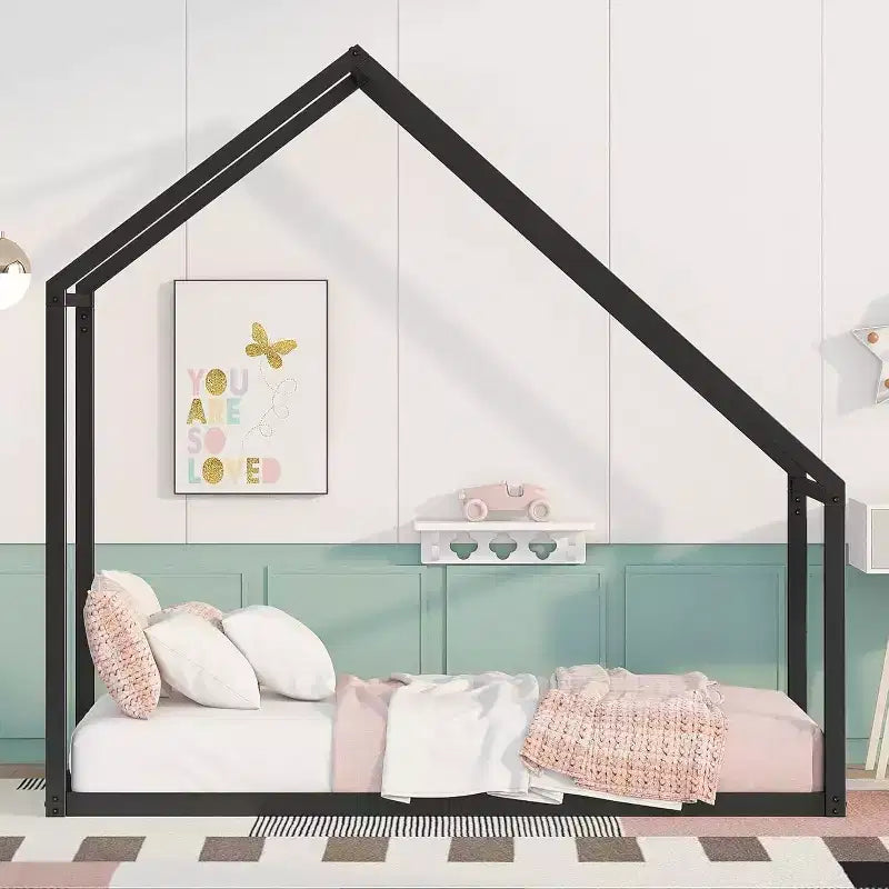 Acekool Kids House Bed - Twin Metal Frame with Roof