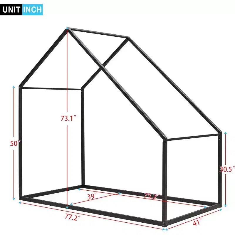 Acekool Kids House Bed - Twin Metal Frame with Roof