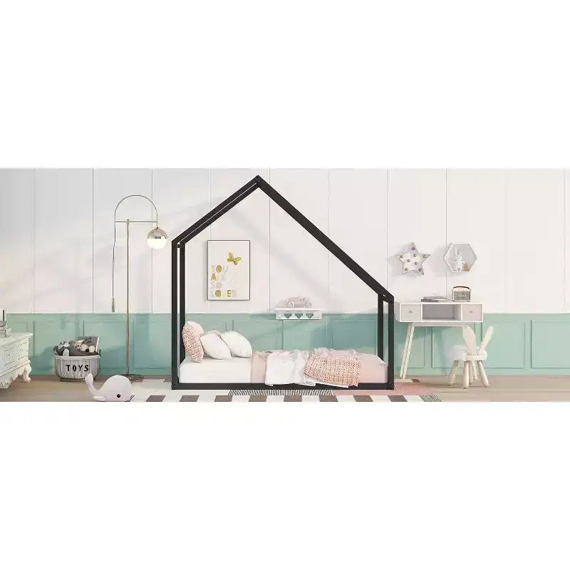 Acekool Kids House Bed - Twin Metal Frame with Roof