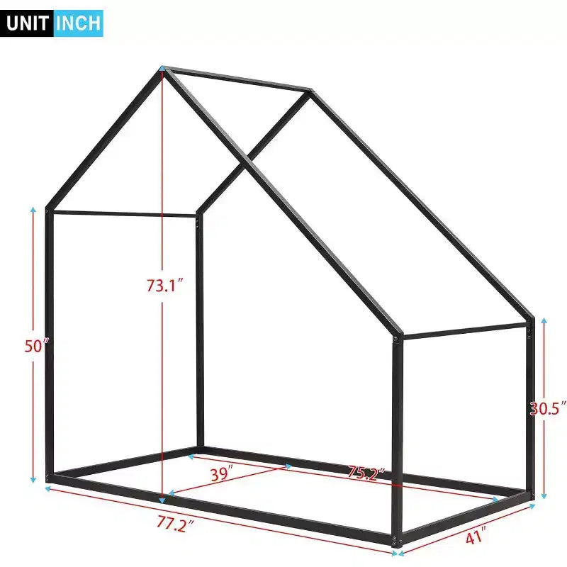 Acekool Kids House Bed - Twin Metal Frame with Roof