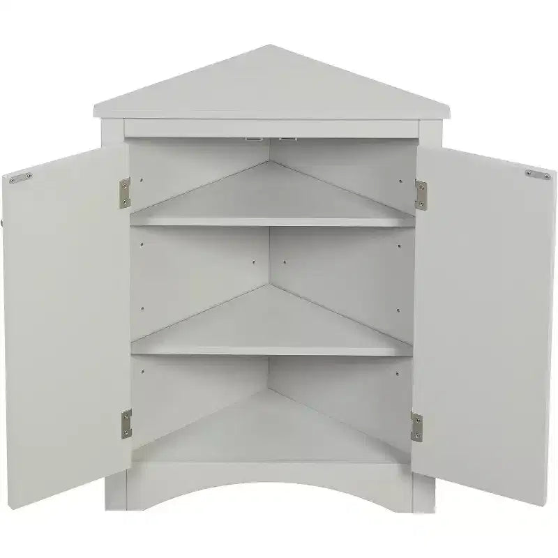 Triangular Corner Cabinet with Adjustable Shelves and Doors, Space-Saving Wooden Storage Unit for Bathroom, Kitchen, Living Room, Grey
