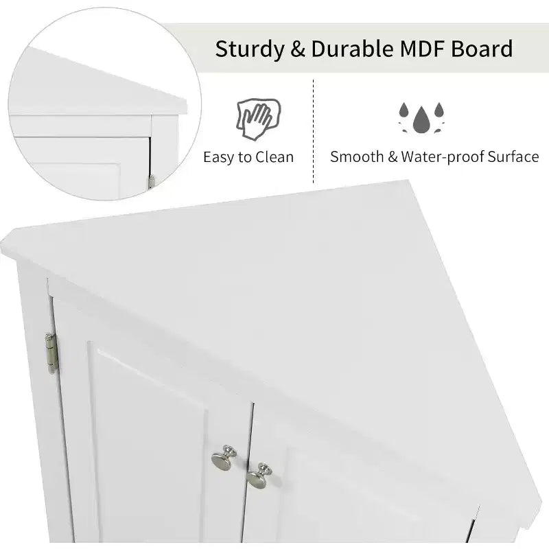 Triangular Corner Cabinet with Adjustable Shelves and Doors, Space-Saving Wooden Storage Unit for Bathroom, Kitchen, Living Room, Grey