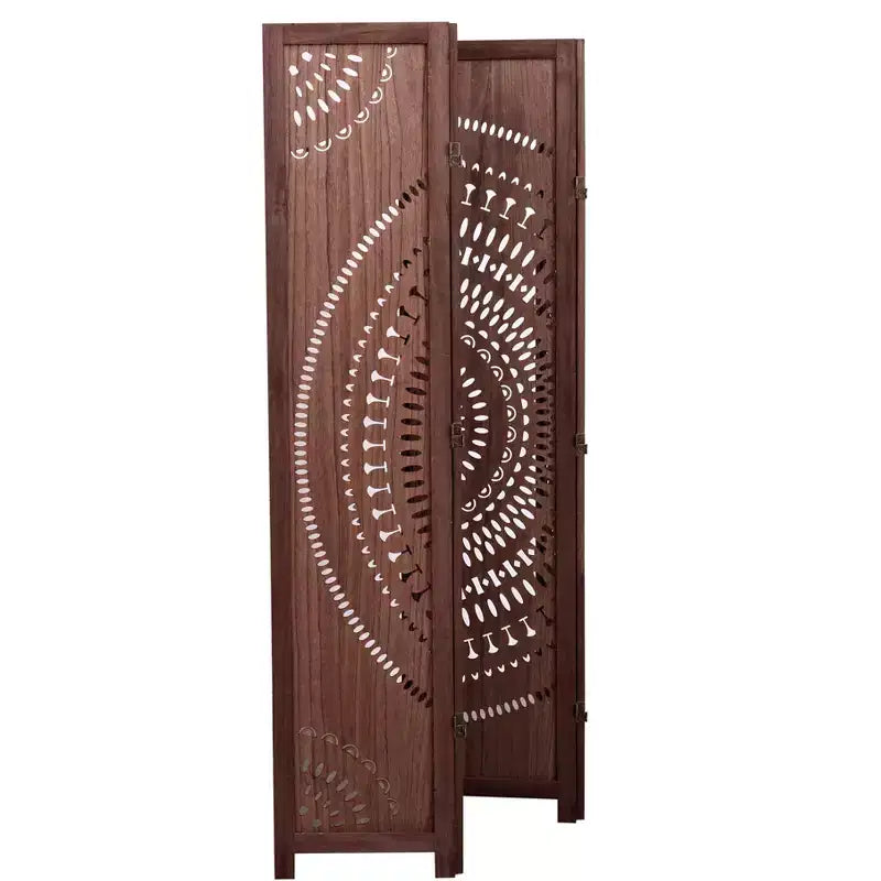 MAYEERTY 4 Panel Solid Wood Folding Room Divider Brown for Home Office