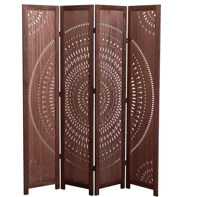 MAYEERTY 4 Panel Solid Wood Folding Room Divider Brown for Home Office