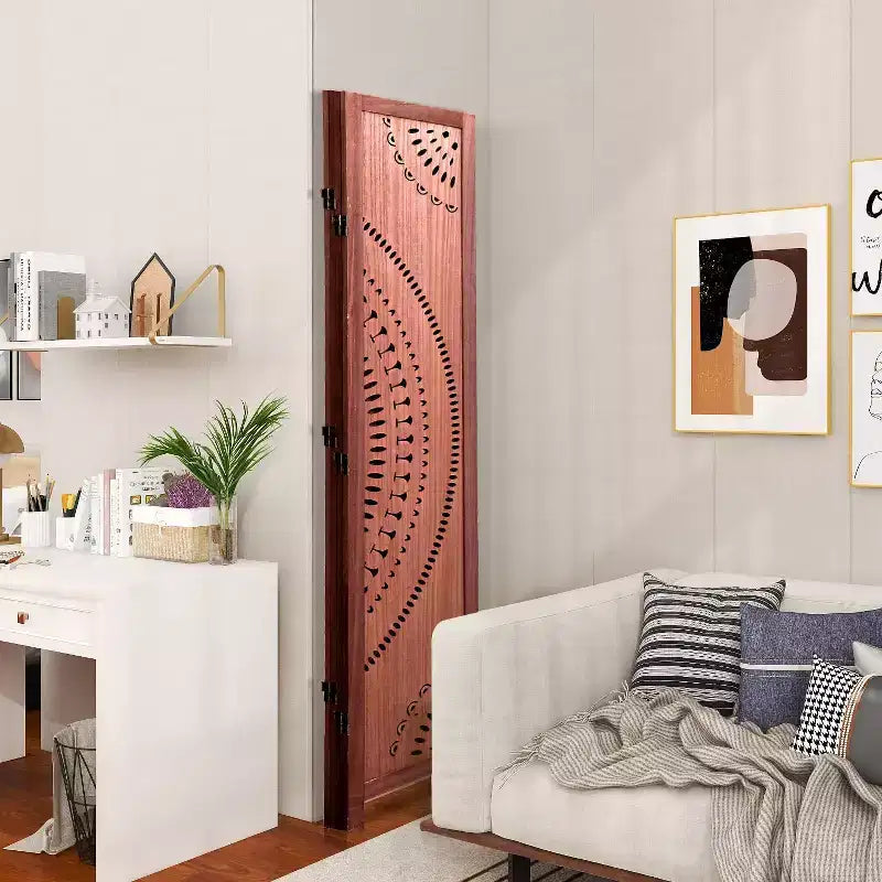 MAYEERTY 4 Panel Solid Wood Folding Room Divider Brown for Home Office