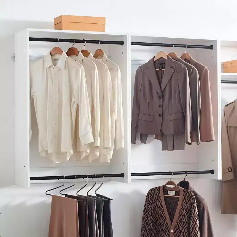 HomeStock Devi Series 31.594.5in. W Modular Closet System Wall Mount Double Hanging Rods 1-Shelf Wood Closet System