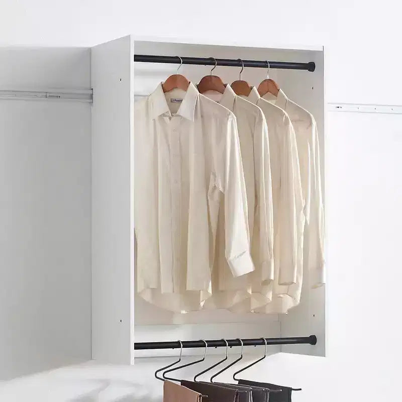 HomeStock Devi Series 31.594.5in. W Modular Closet System Wall Mount Double Hanging Rods 1-Shelf Wood Closet System