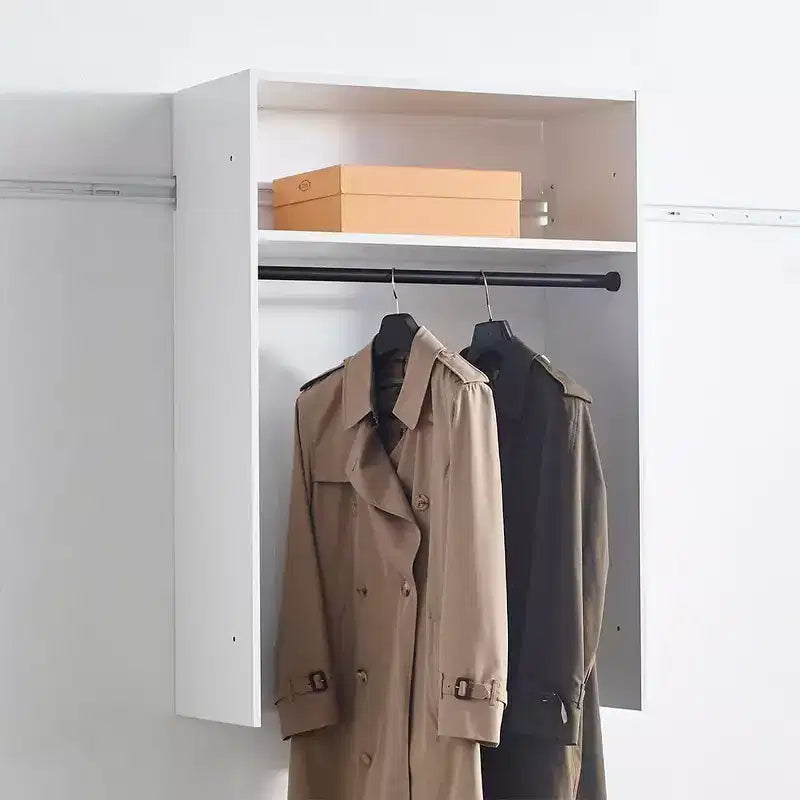 HomeStock Devi Series 31.594.5in. W Modular Closet System Wall Mount Double Hanging Rods 1-Shelf Wood Closet System