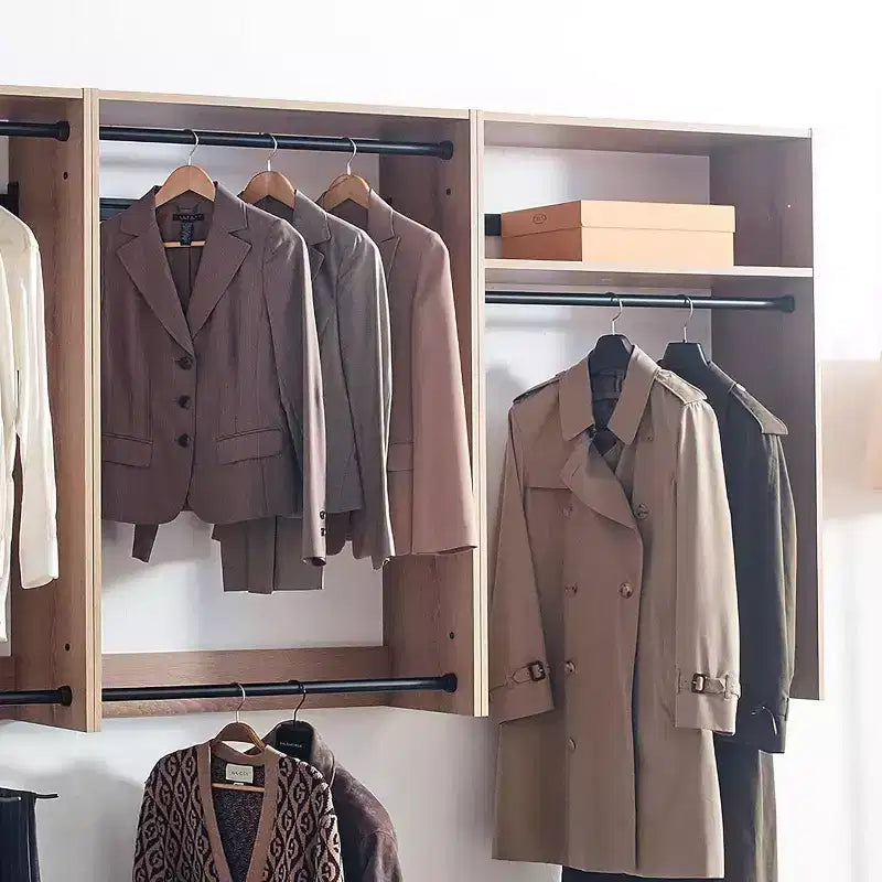HomeStock Devi Series 31.594.5in. W Modular Closet System Wall Mount Double Hanging Rods 1-Shelf Wood Closet System
