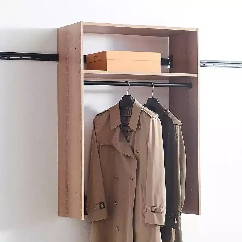 HomeStock Devi Series 31.594.5in. W Modular Closet System Wall Mount Double Hanging Rods 1-Shelf Wood Closet System