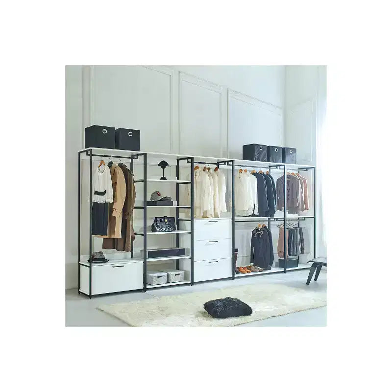 HomeStock 77.7 in.H x 31.5 in.W White Wood Composite Closet System for Universal Storage with Storage Bins