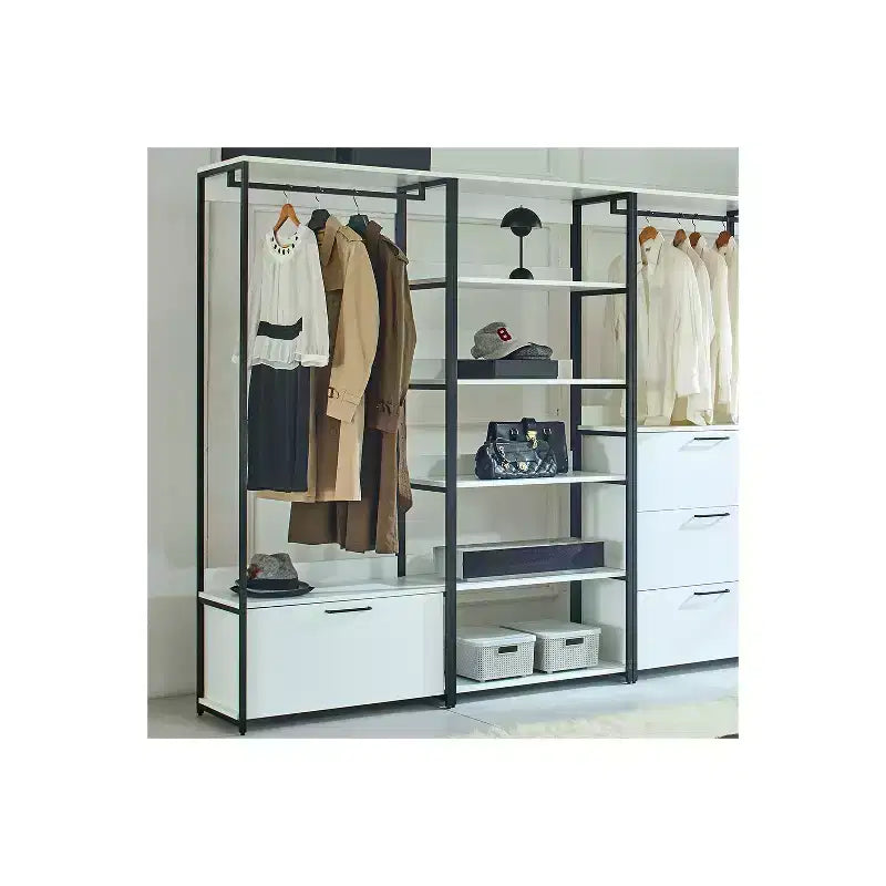 HomeStock 77.7 in.H x 31.5 in.W White Wood Composite Closet System for Universal Storage with Storage Bins