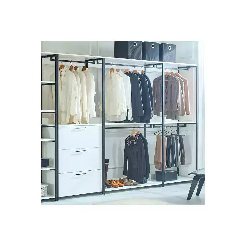 HomeStock 77.7 in.H x 31.5 in.W White Wood Composite Closet System for Universal Storage with Storage Bins