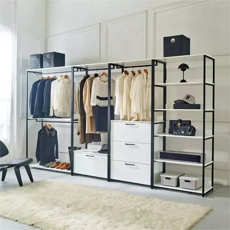 HomeStock 77.7 in.H x 31.5 in.W White Wood Composite Closet System for Universal Storage with Storage Bins
