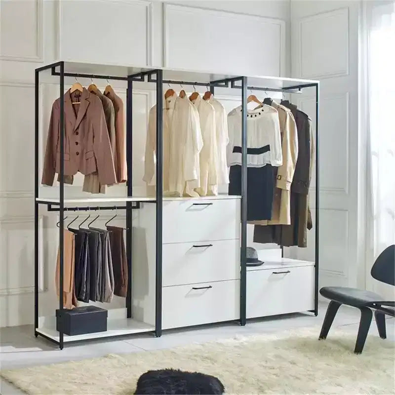 HomeStock 77.7 in.H x 31.5 in.W White Wood Composite Closet System for Universal Storage with Storage Bins