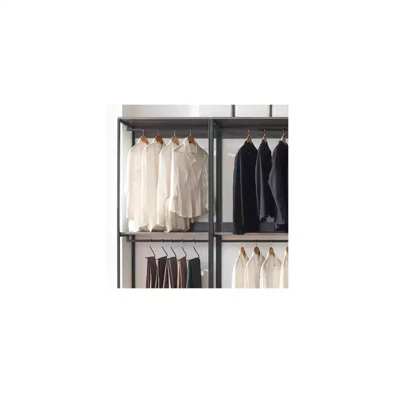 HomeStock 77.7 in.H x 143 in.W Black Wood Composite Closet System for Universal Storage with Storage Bins