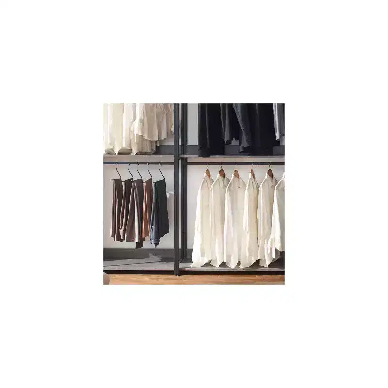 HomeStock 77.7 in.H x 143 in.W Black Wood Composite Closet System for Universal Storage with Storage Bins